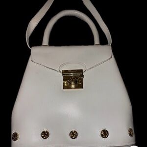 Salvatore Ferragamo Vintage Elegant White Handbag with Gold Accents